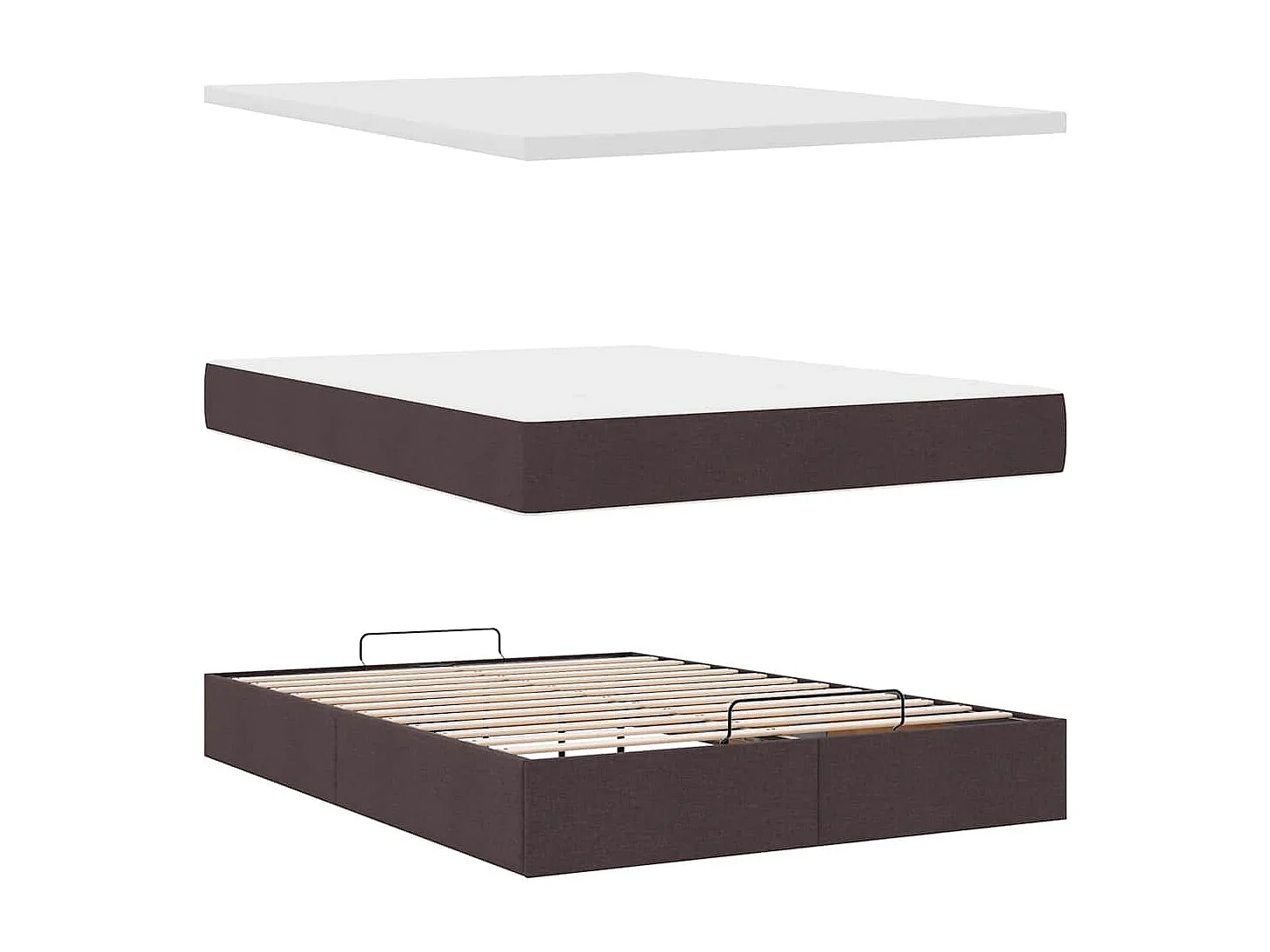 Cadre de lit ottoman avec matelas marron foncé 140x200 cm tissu