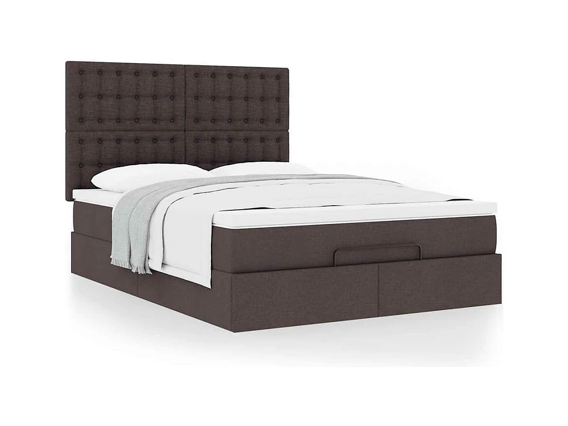 Cadre de lit ottoman avec matelas marron foncé 140x200 cm tissu