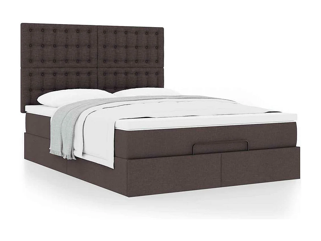 Cadre de lit ottoman avec matelas marron foncé 140x200 cm tissu