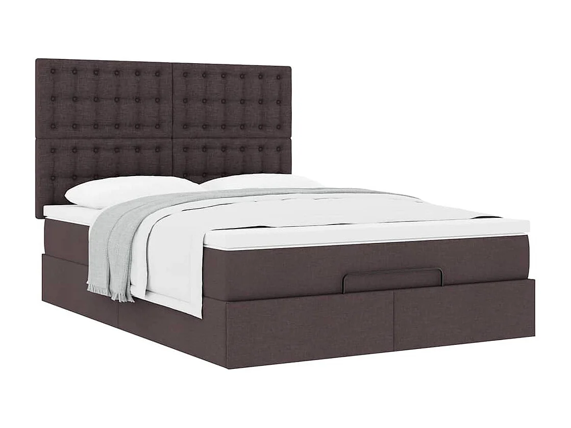 Cadre de lit ottoman avec matelas marron foncé 140x200 cm tissu
