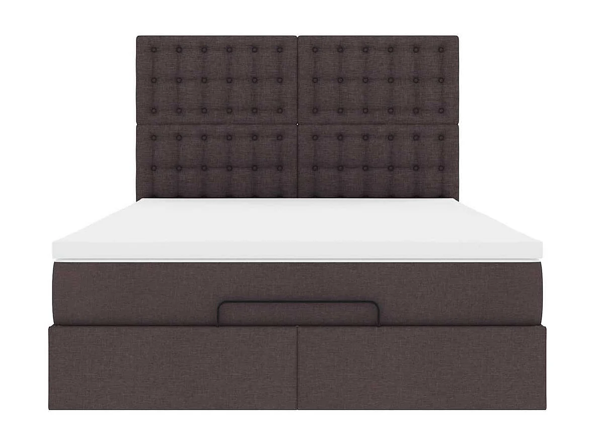 Cadre de lit ottoman avec matelas marron foncé 140x200 cm tissu