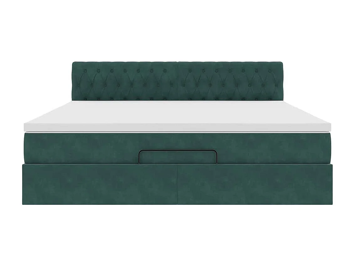 Cadre de lit ottoman avec matelas vert foncé 160x200 cm velours