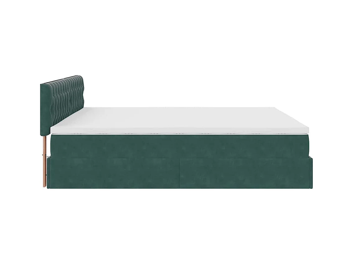 Cadre de lit ottoman avec matelas vert foncé 160x200 cm velours
