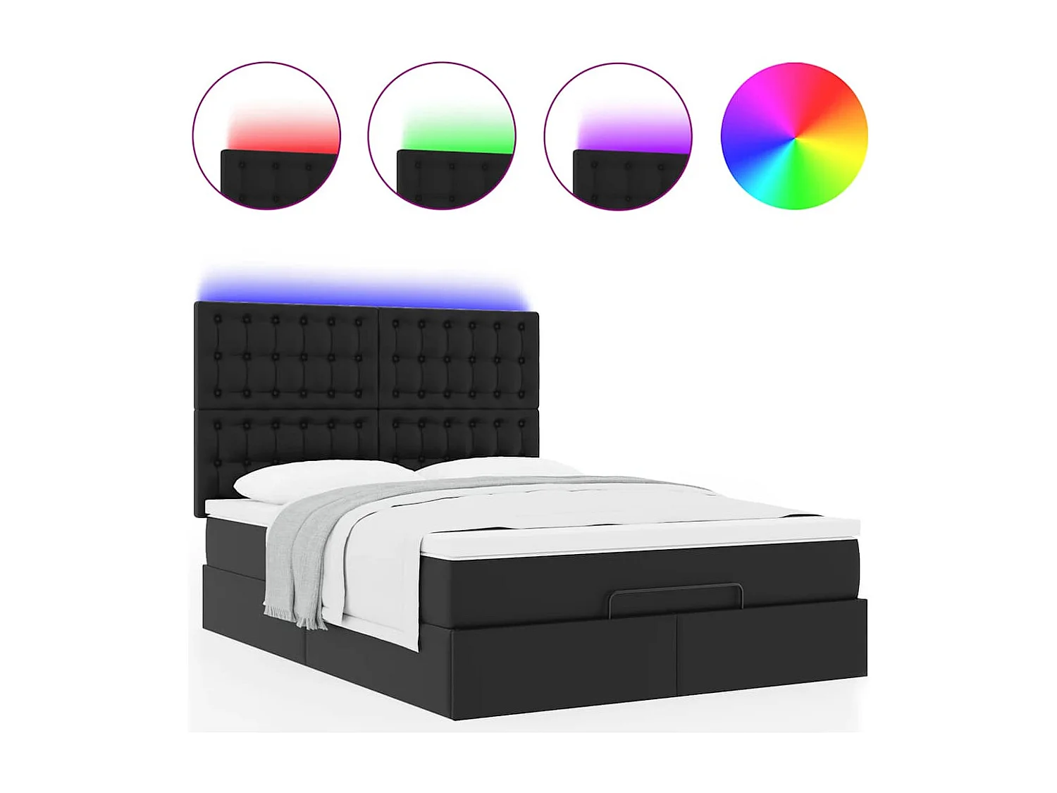 Cadre de lit ottoman avec matelas noir 140x190 cm similicuir