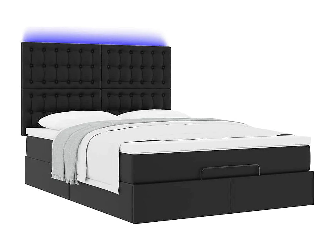 Cadre de lit ottoman avec matelas noir 140x190 cm similicuir