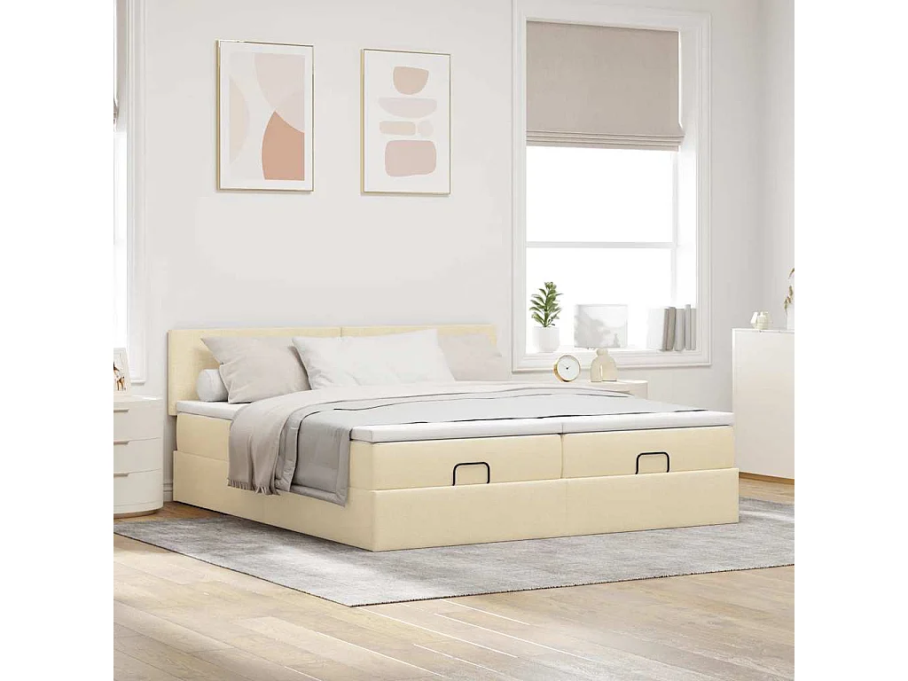 Estructura de cama otomana con colchones tela crema 160x200cm