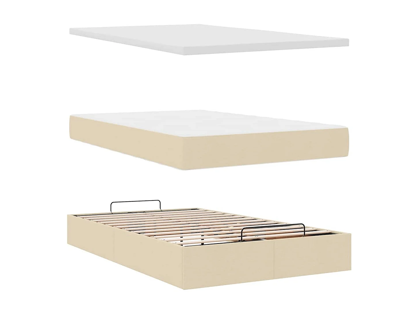 Cadre de lit ottoman avec matelas crème 120x190 cm tissu