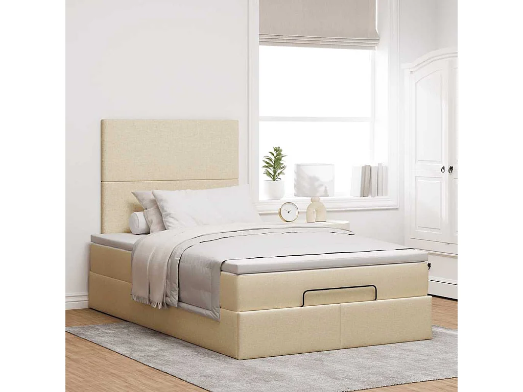 Cadre de lit ottoman avec matelas crème 120x190 cm tissu