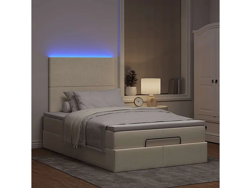 Cadre de lit ottoman avec matelas crème 120x190 cm tissu