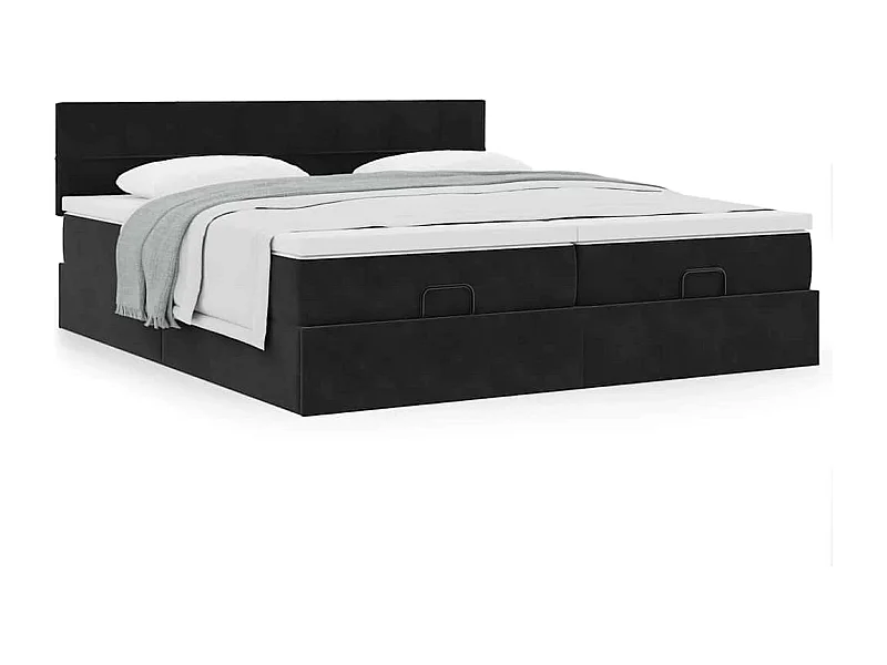 Cadre de lit ottoman avec matelas noir 160x200 cm velours