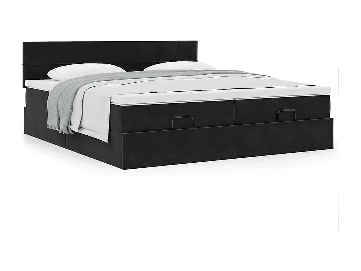 Cadre de lit ottoman avec matelas noir 160x200 cm velours
