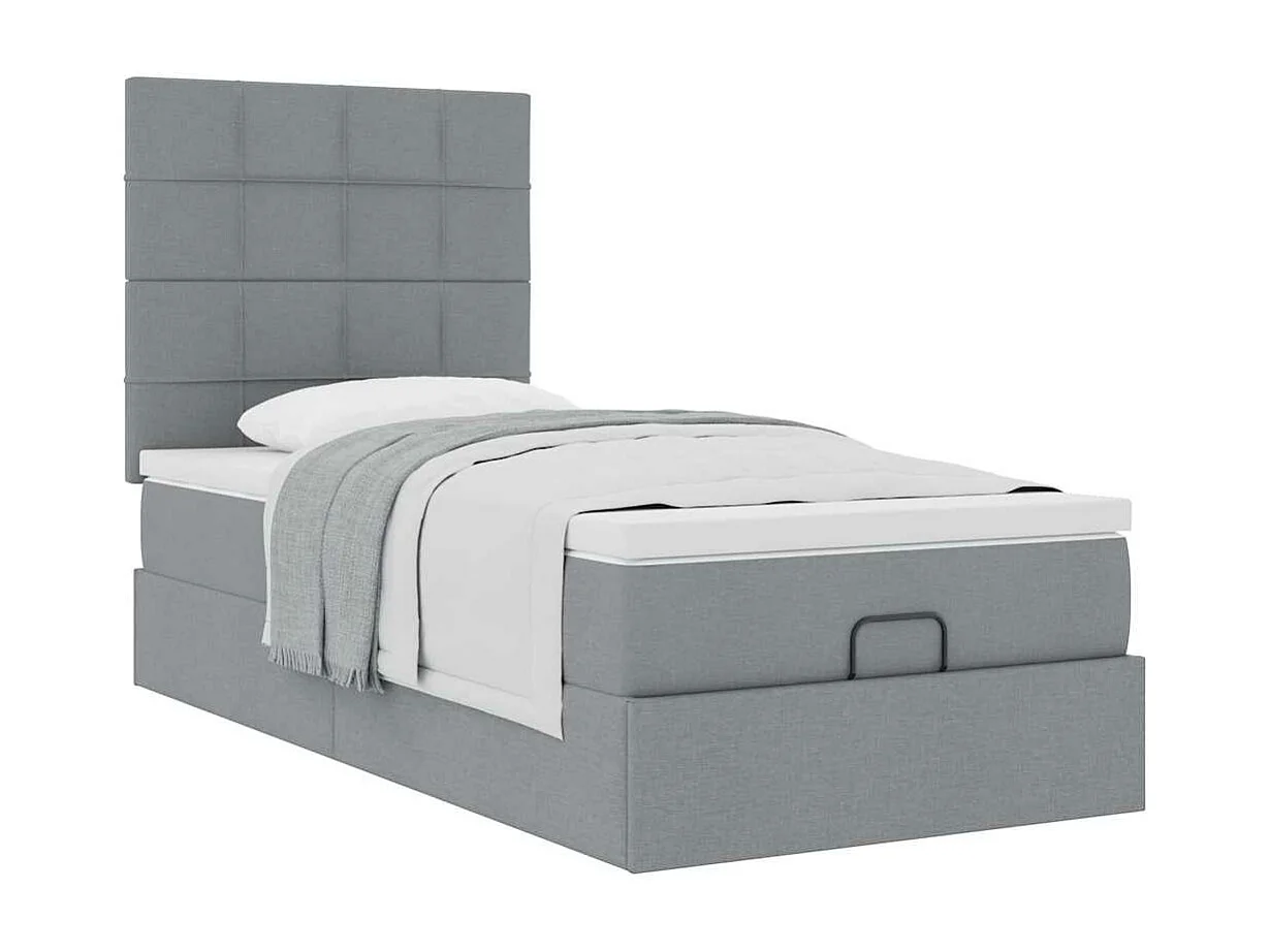 Cadre de lit ottoman avec matelas gris clair 80x200 cm tissu
