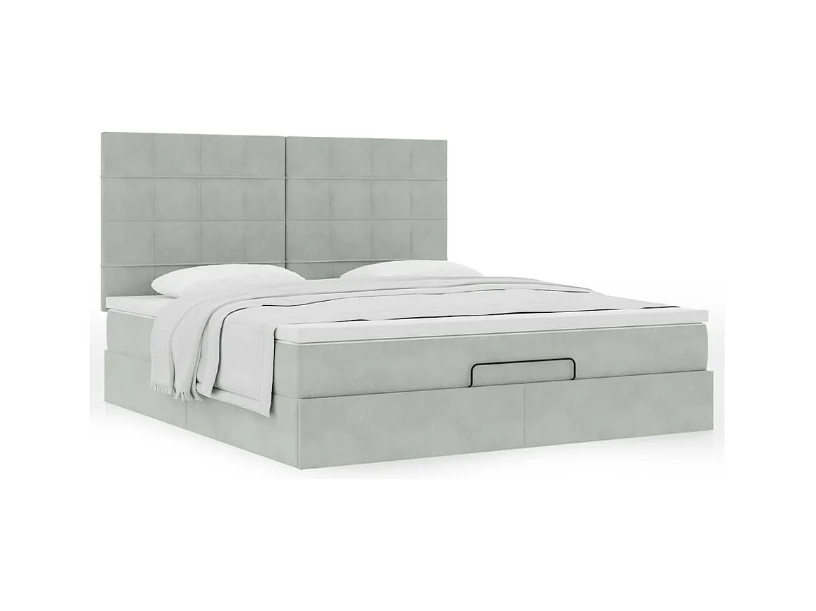 Cadre de lit ottoman et matelas gris clair 160x200cm velours