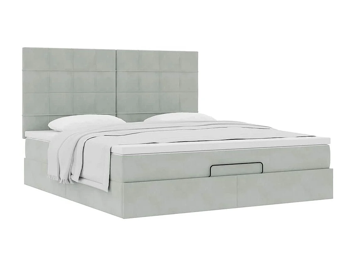 Estrutura cama otomana colchões 160x200cm veludo cinzento claro
