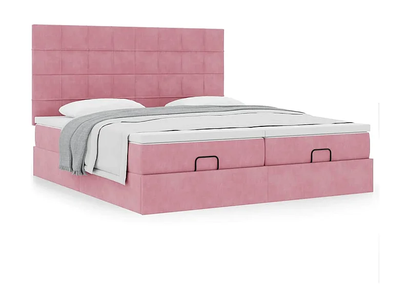 Cadre de lit ottoman avec matelas rose 200x200 cm velours