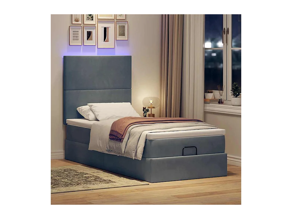 Ottoman bed met matrassen en LED's 90x200cm fluweel donkergrijs