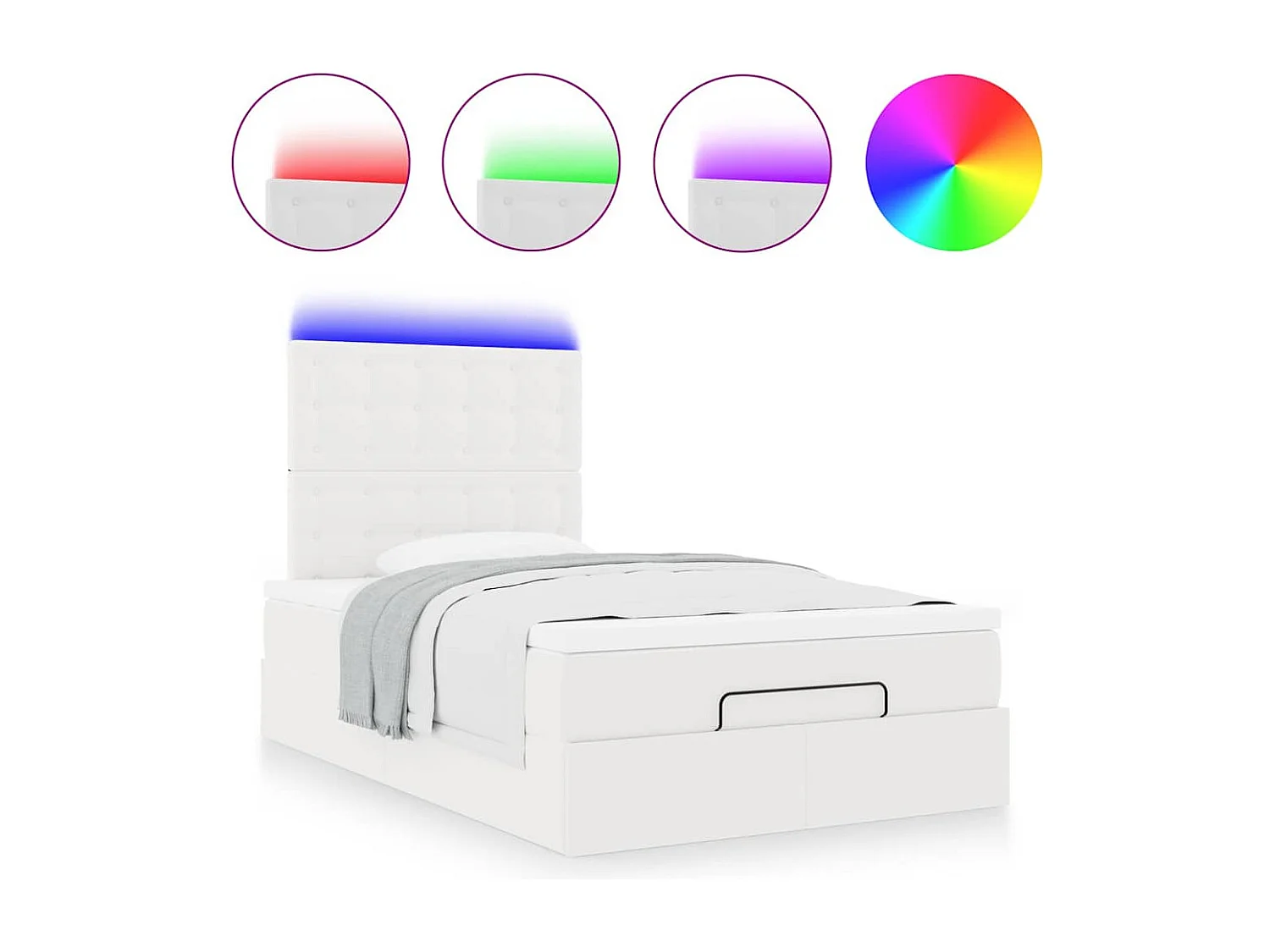 Estructura cama otomana colchón cuero sintético blanco