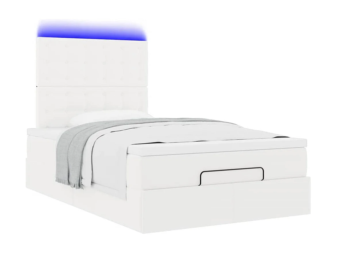 Estructura cama otomana colchón cuero sintético blanco