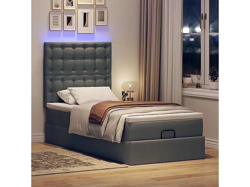 Estructura cama otomana colchón tela gris oscuro 90x190cm