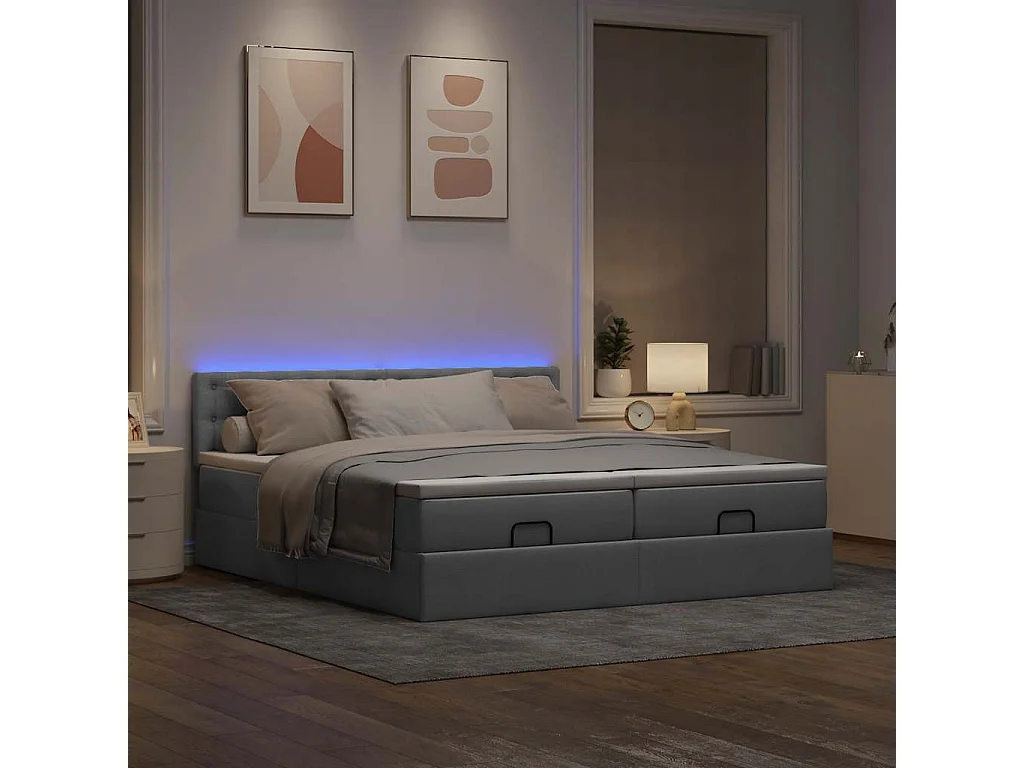 Estructura de cama otomana colchones tela gris claro 180x200cm