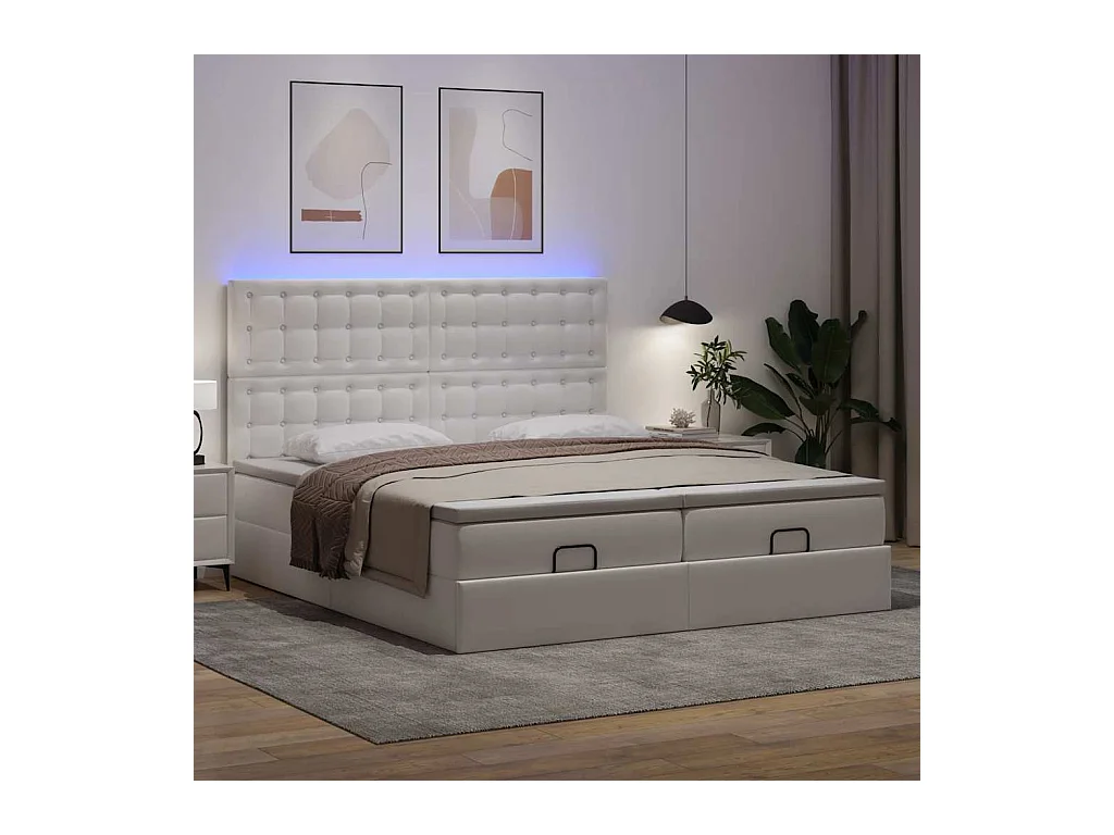 Cadre de lit ottoman et matelas blanc pur 180x200 cm similicuir