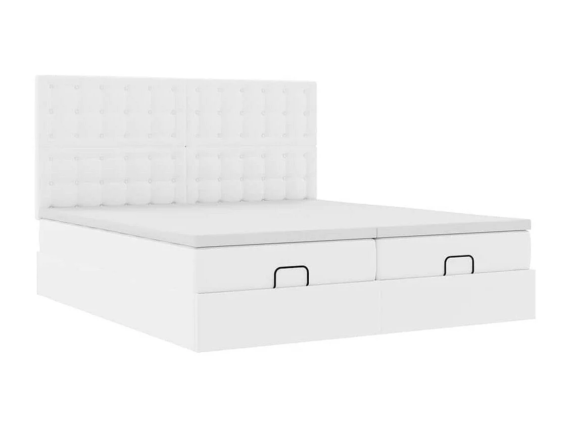 Cadre de lit ottoman et matelas blanc pur 180x200 cm similicuir