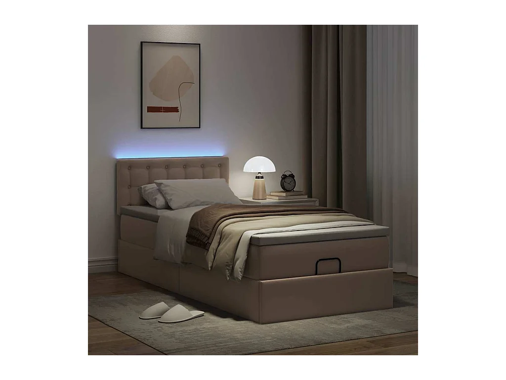 Estructura cama otomana colchón cuero sintético capuchino