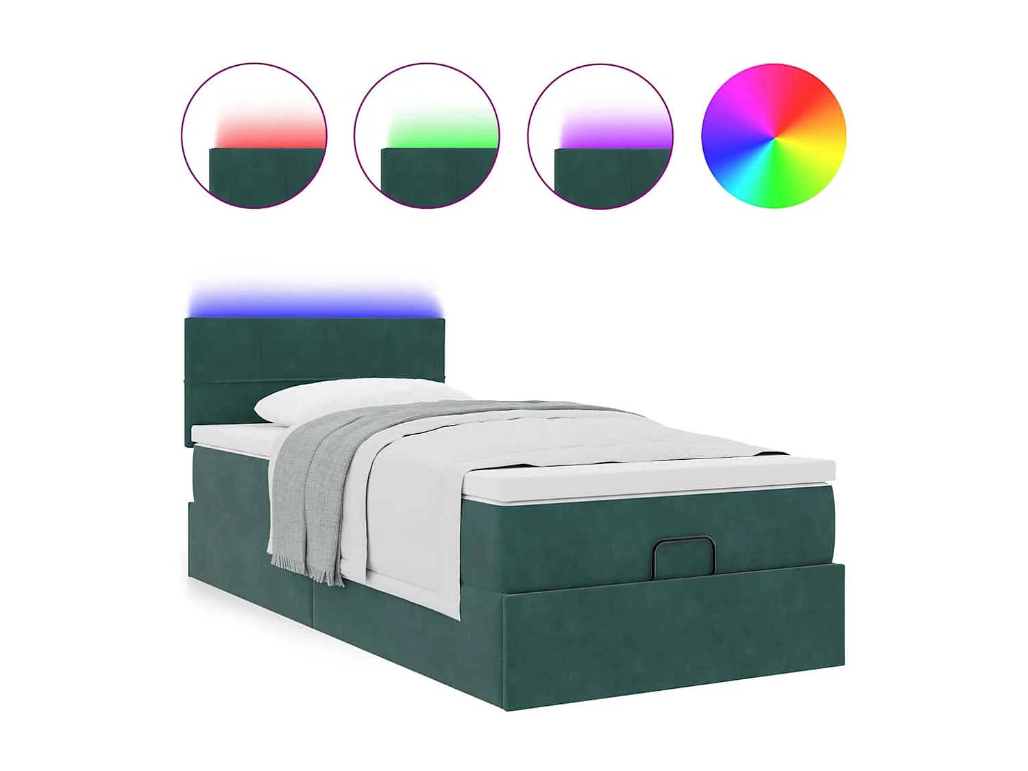 Cadre de lit ottoman avec matelas vert foncé 90x200 cm velours