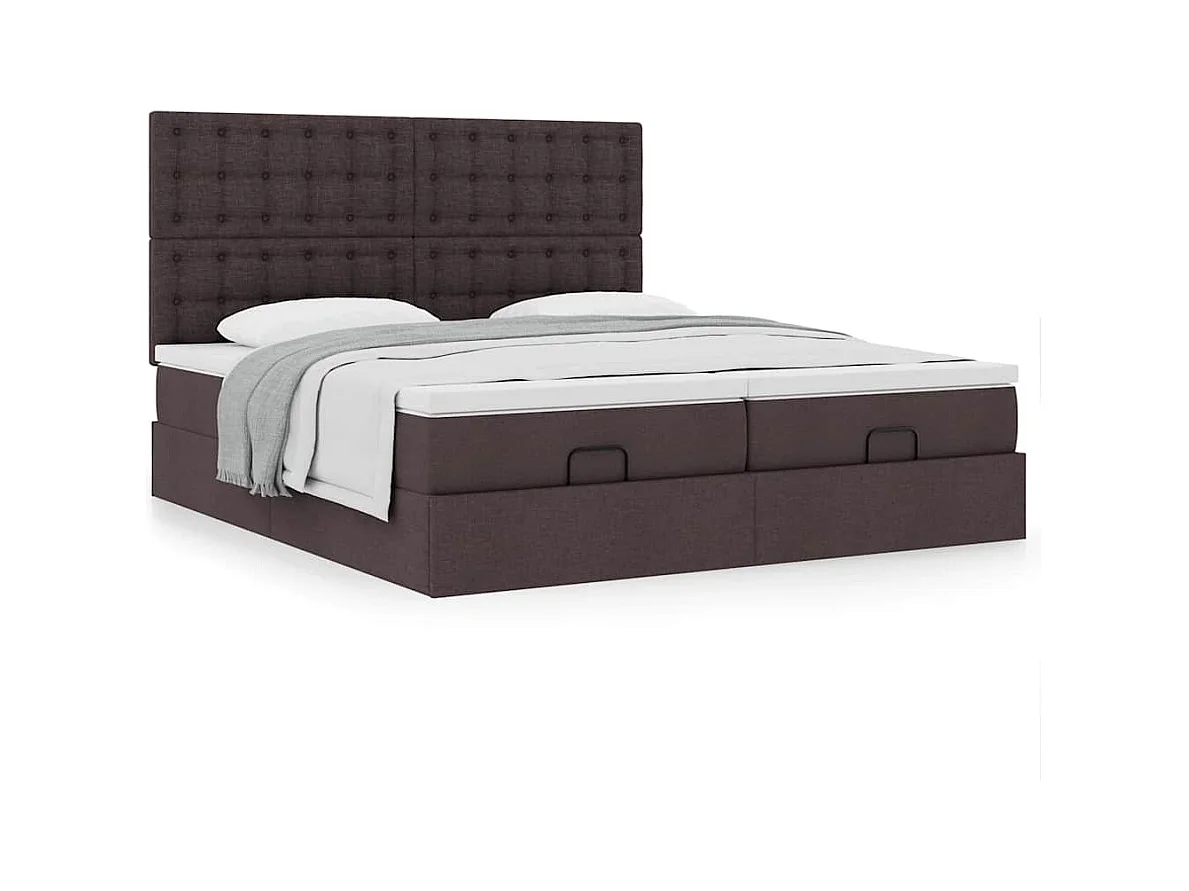 Estructura cama otomana colchones tela marrón oscuro 160x200 cm