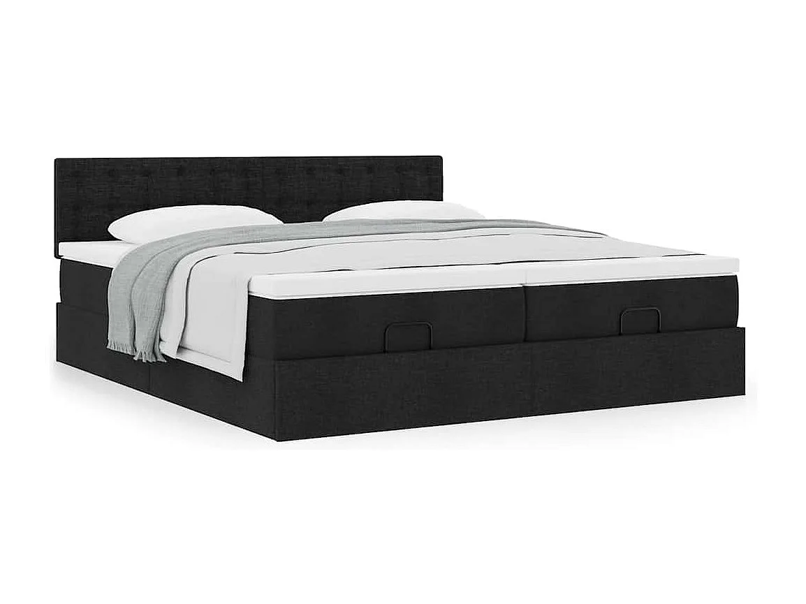 Cadre de lit ottoman avec matelas noir 200x200cm tissu