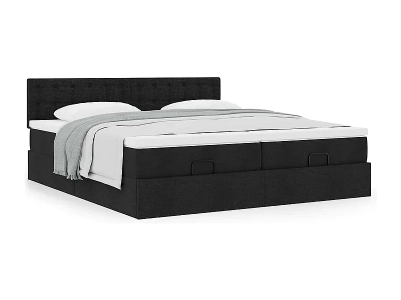 Cadre de lit ottoman avec matelas noir 200x200cm tissu