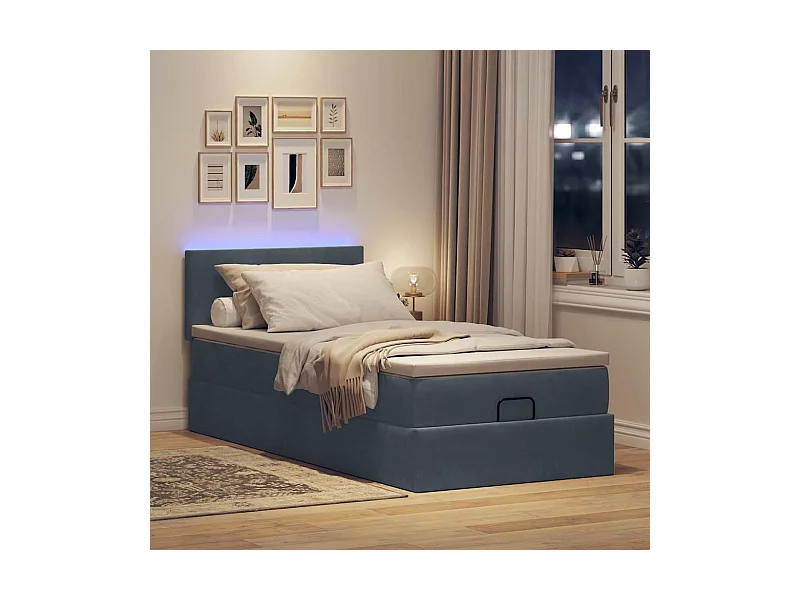 Ottoman bed met matras en LED's 90x190cm fluweel donkergrijs