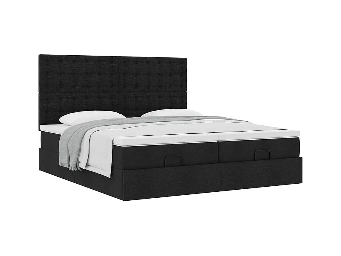 Cadre de lit ottoman avec matelas noir 180x200cm tissu