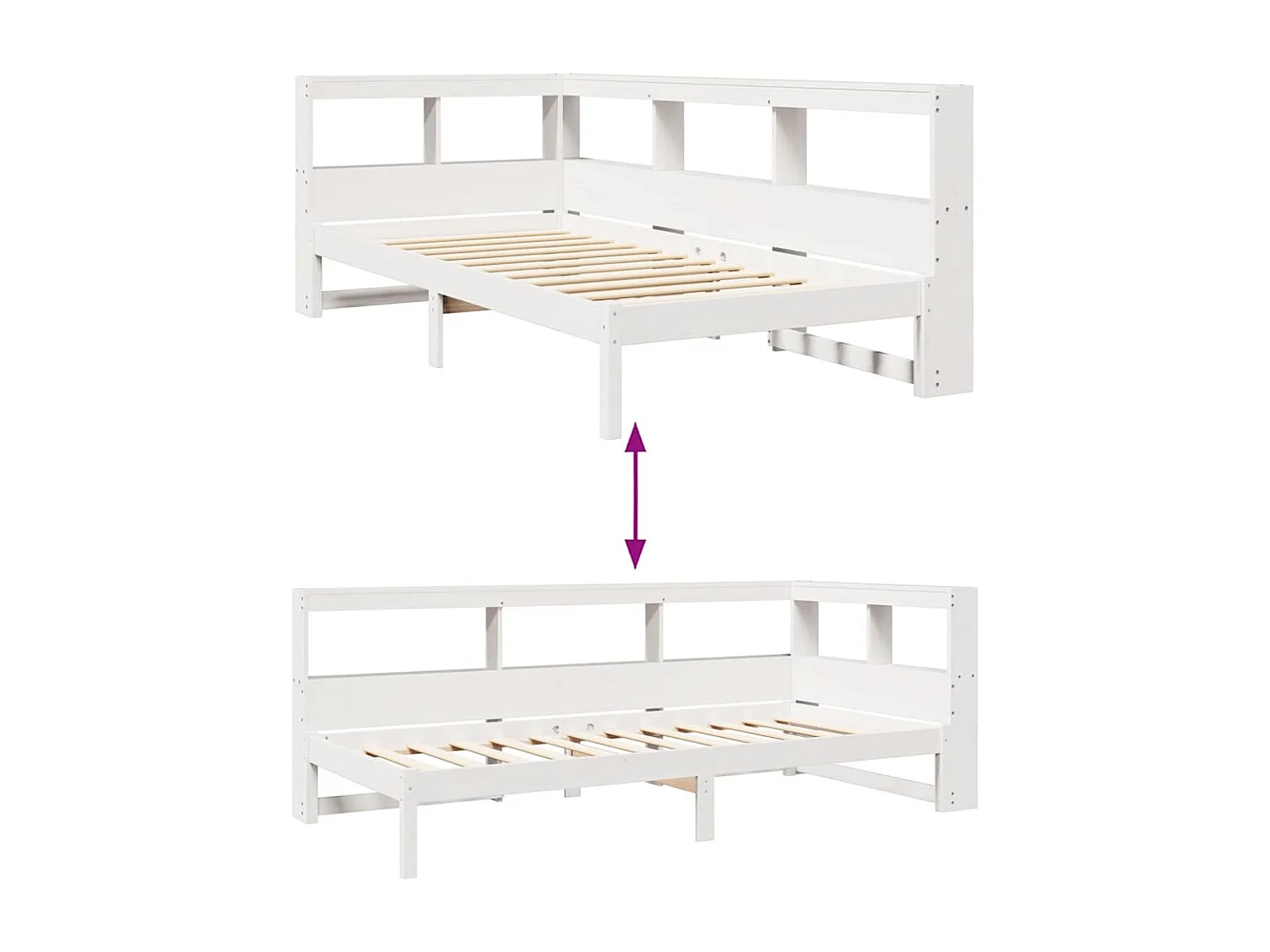 Lit bibliothèque sans matelas blanc 75x190cm bois de pin massif