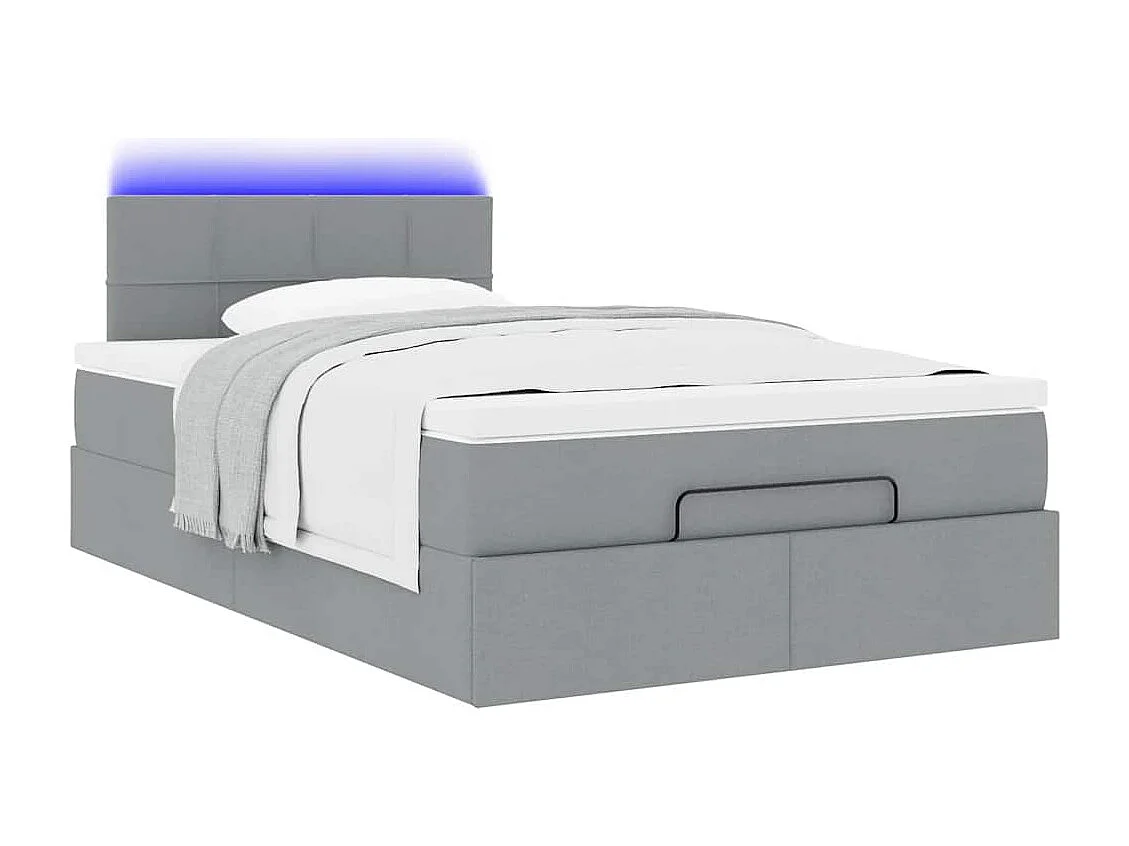 Lit ottoman avec matelas gris clair 120x190 cm tissu
