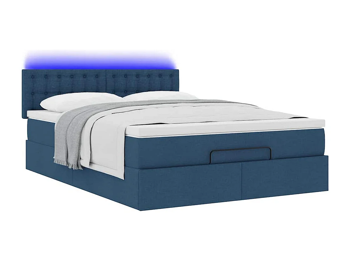 Cadre de lit ottoman avec matelas bleu 140x200 cm tissu