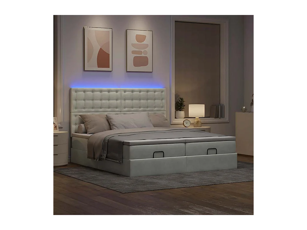 Cadre de lit ottoman et matelas gris clair 160x200cm velours