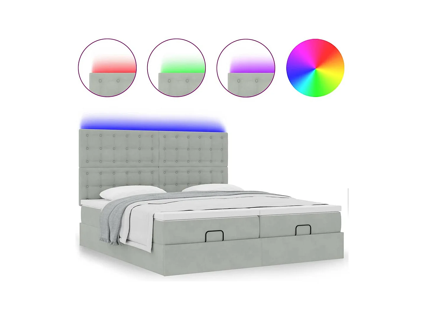 Estrutura cama otomana colchões 160x200cm veludo cinzento claro