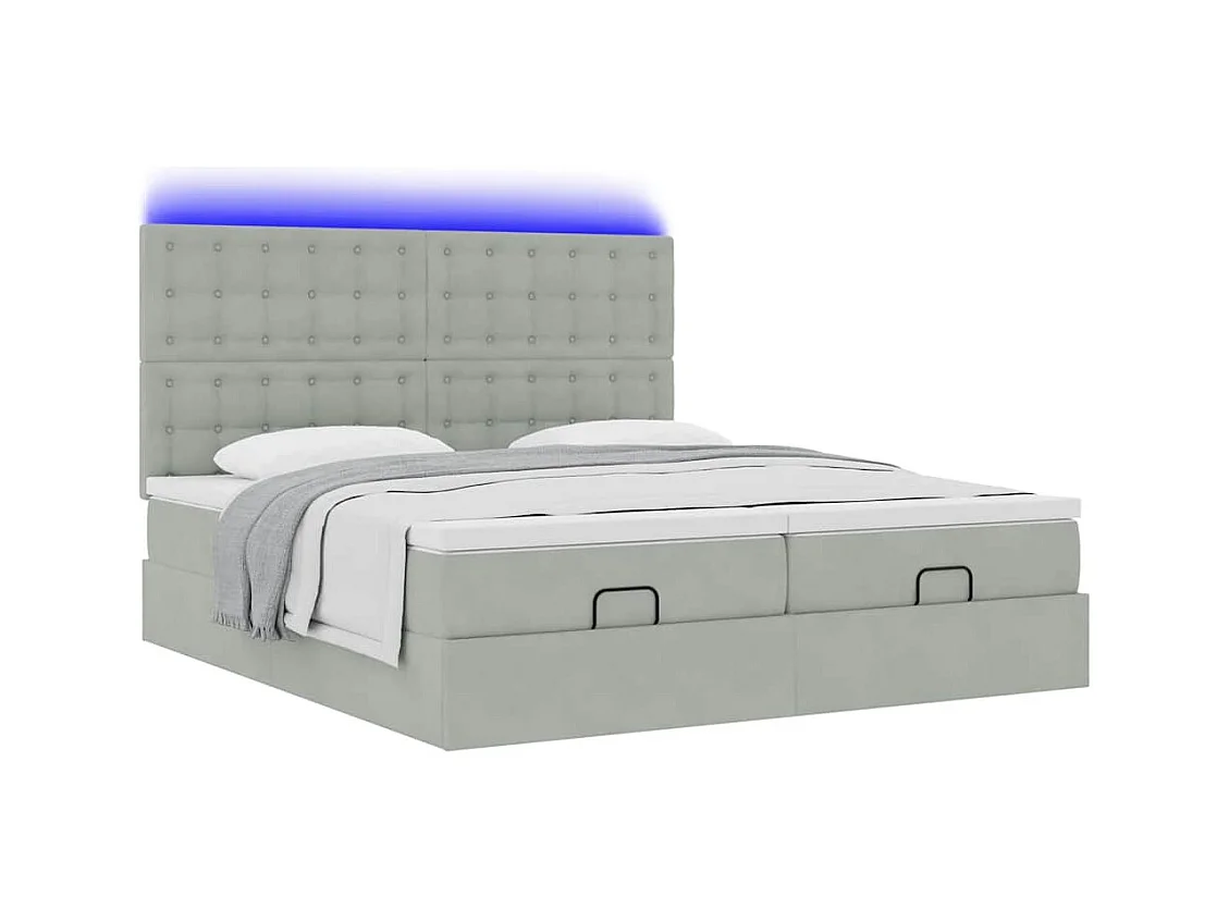 Estrutura cama otomana colchões 160x200cm veludo cinzento claro