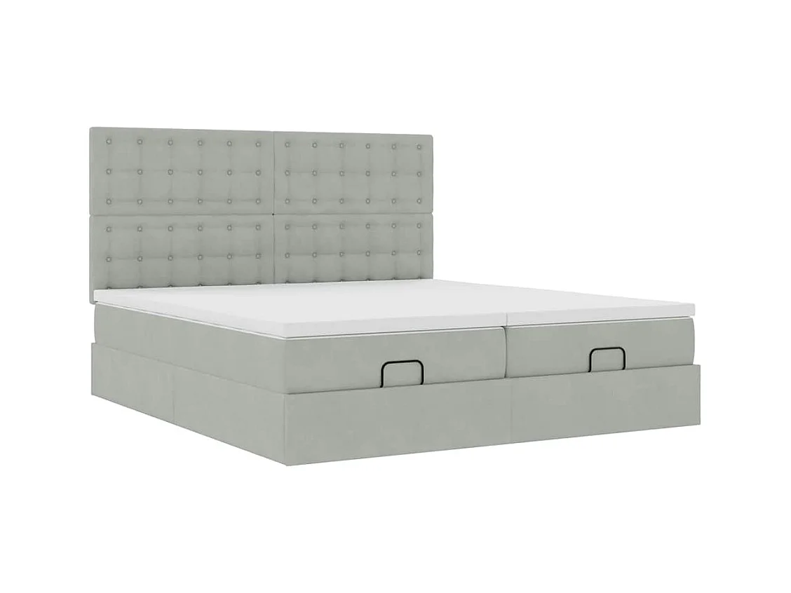 Estrutura cama otomana colchões 160x200cm veludo cinzento claro