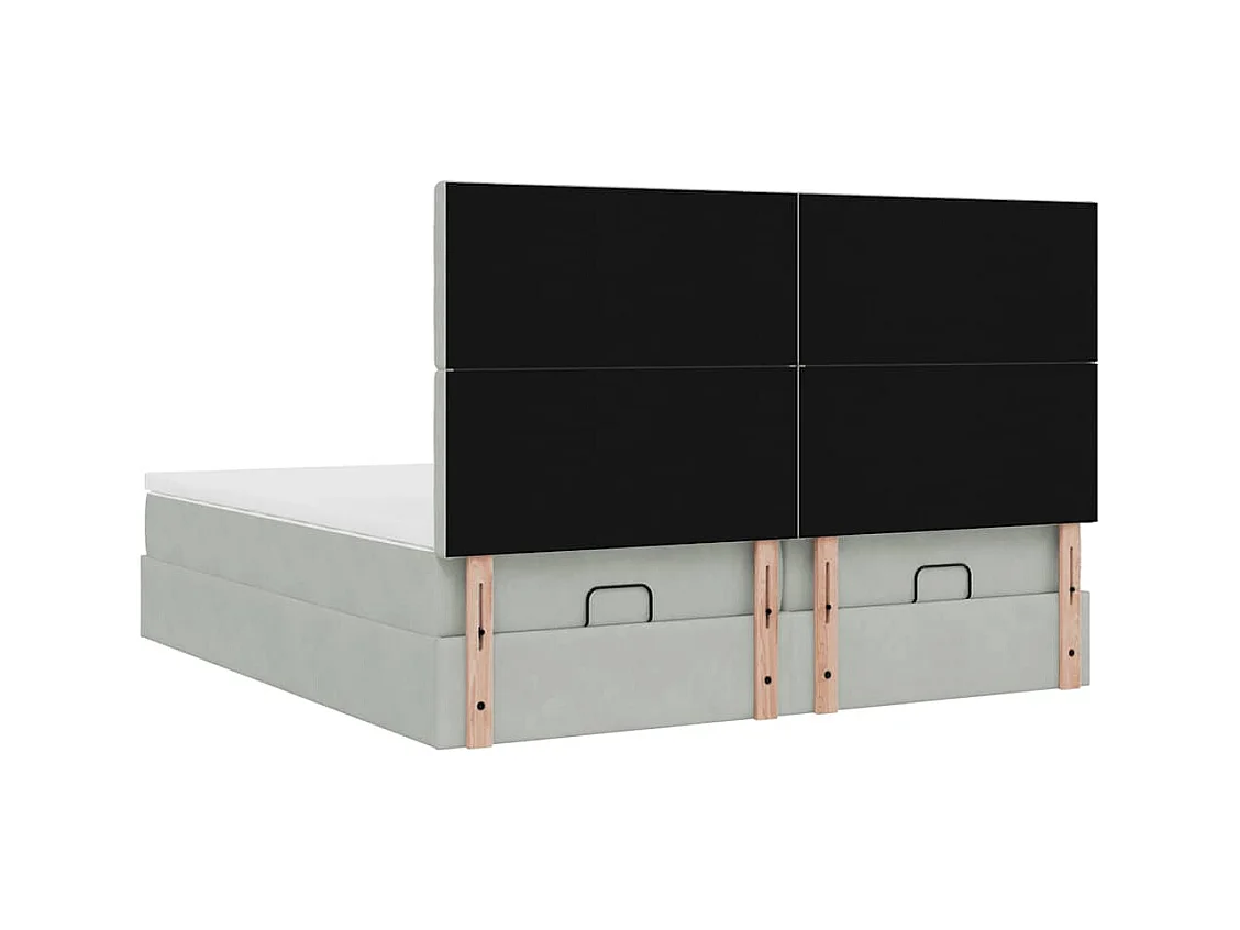 Estrutura cama otomana colchões 160x200cm veludo cinzento claro