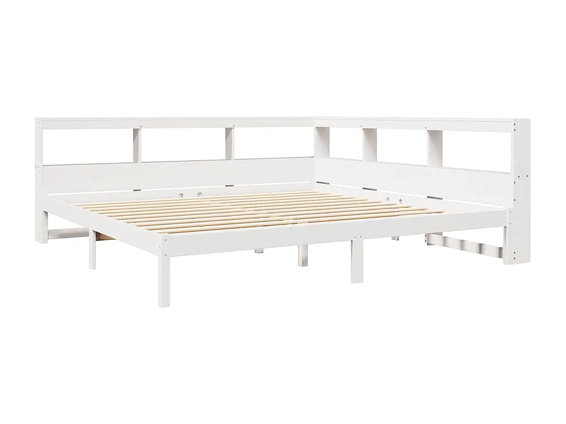 Lit bibliothèque sans matelas blanc 200x200 cm bois pin massif