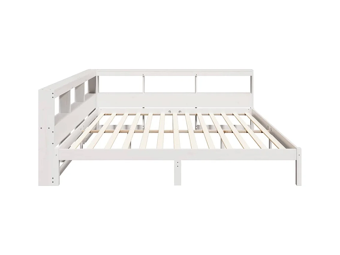Lit bibliothèque sans matelas blanc 200x200 cm bois pin massif