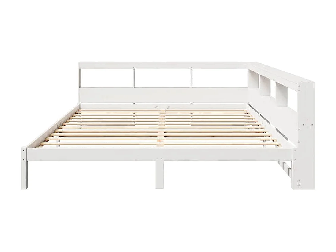 Lit bibliothèque sans matelas blanc 200x200 cm bois pin massif