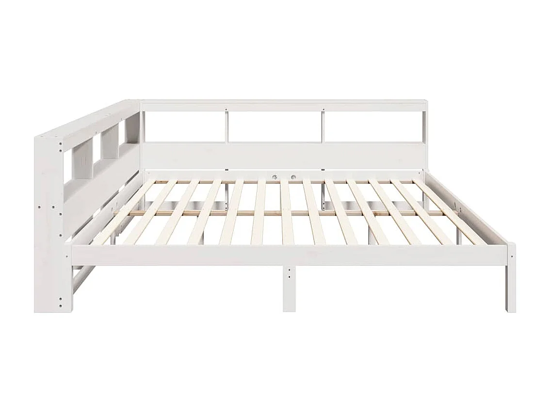 Lit bibliothèque sans matelas blanc 200x200 cm bois pin massif
