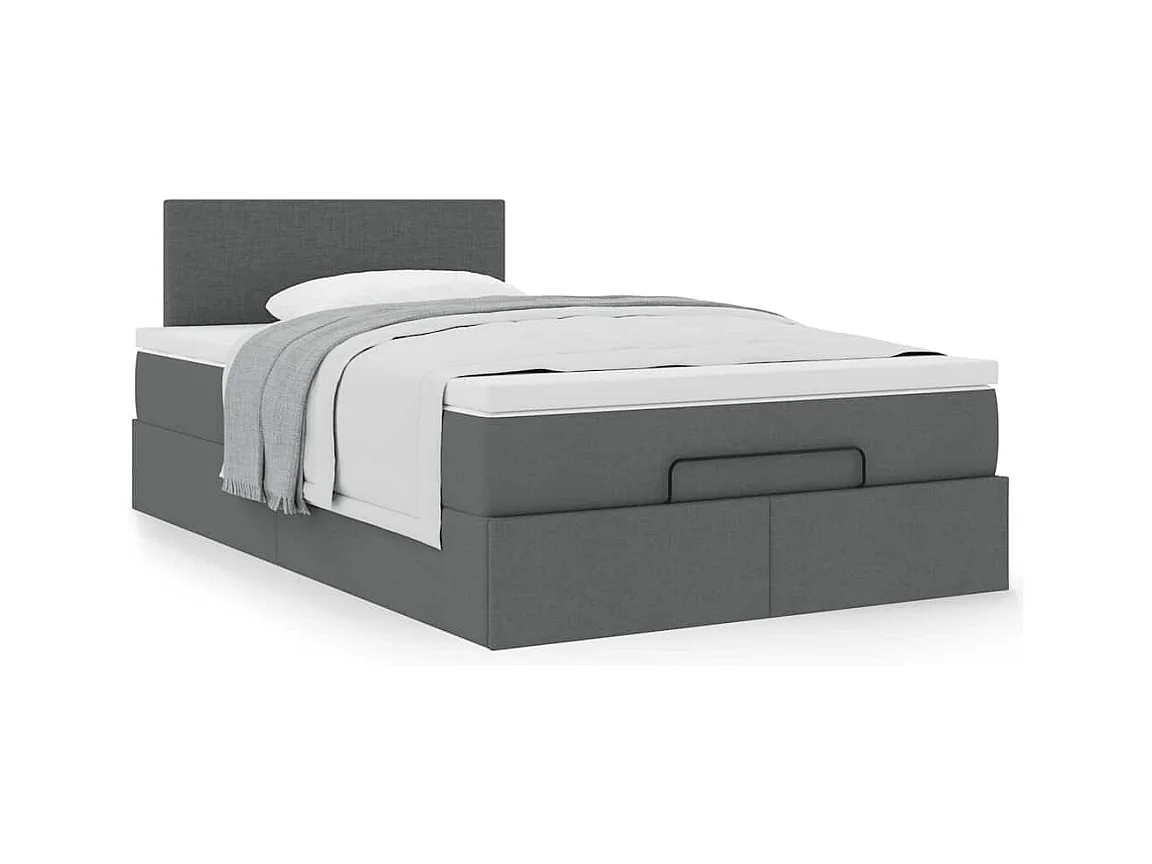 Cadre de lit ottoman avec matelas gris foncé 120x190 cm tissu