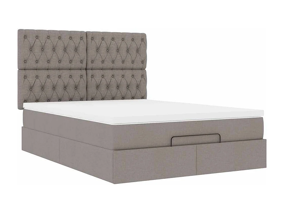 Cadre de lit ottoman avec matelas taupe 140x200 cm tissu