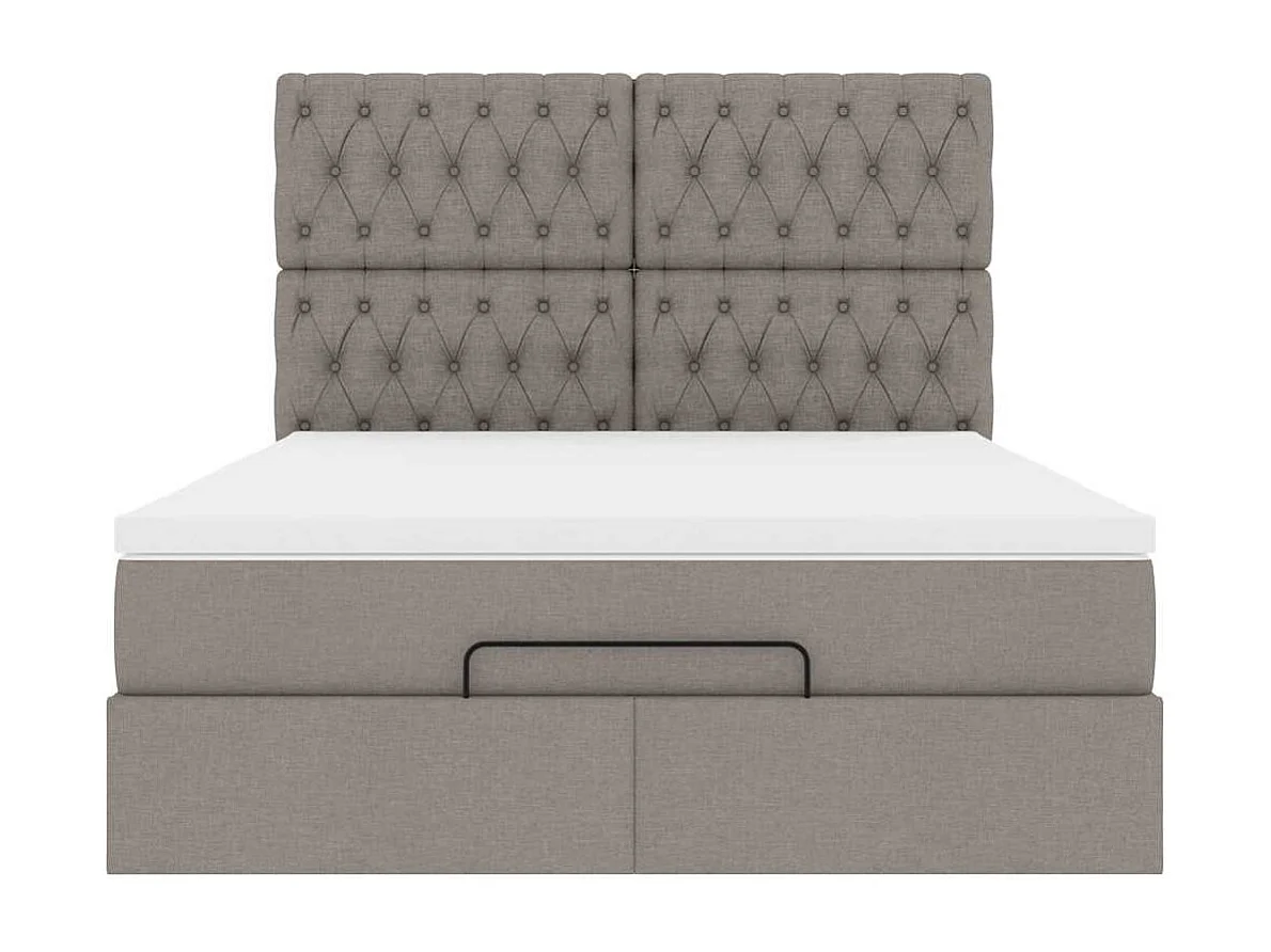 Cadre de lit ottoman avec matelas taupe 140x200 cm tissu