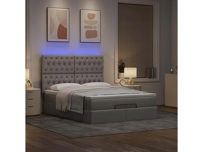 Cadre de lit ottoman avec matelas taupe 140x200 cm tissu