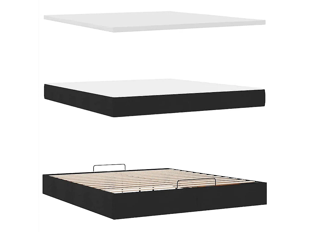 Estructura de cama otomana con colchón tela negra 160x200 cm